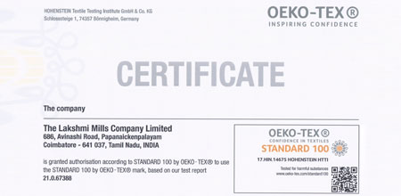 Lakshmi mills Textile Certificate